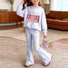 Kids Printed Long Sleeve Neck Top and Pants Set, Casual Loose Fit Outfit for Boys Girls
