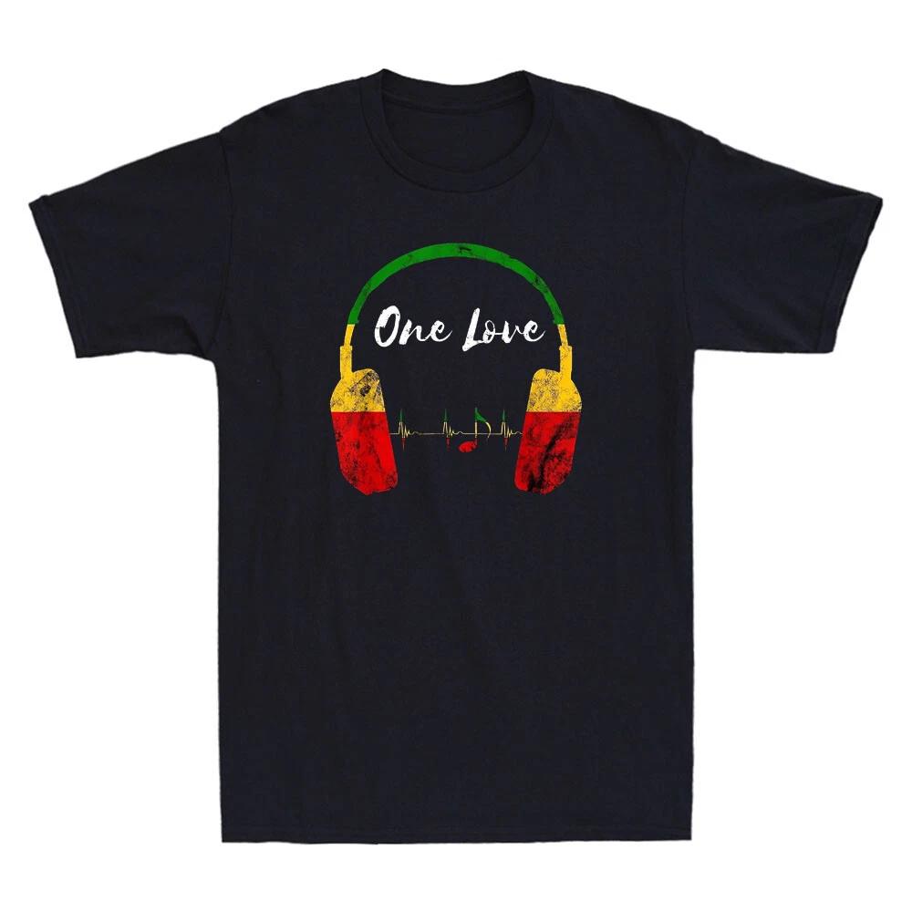 Rasta Reggae Music Retro Headphones Jamaican Pride One Love Vintage Mens T-Shirt 4XL