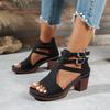 Mode 2025 Sommer Damen Knöchelriemen Klobiger Absatz Sandalen Weiß Dicke Sohle Gladiatorschuhe Römischer Stil High Heel Sandalen Damen