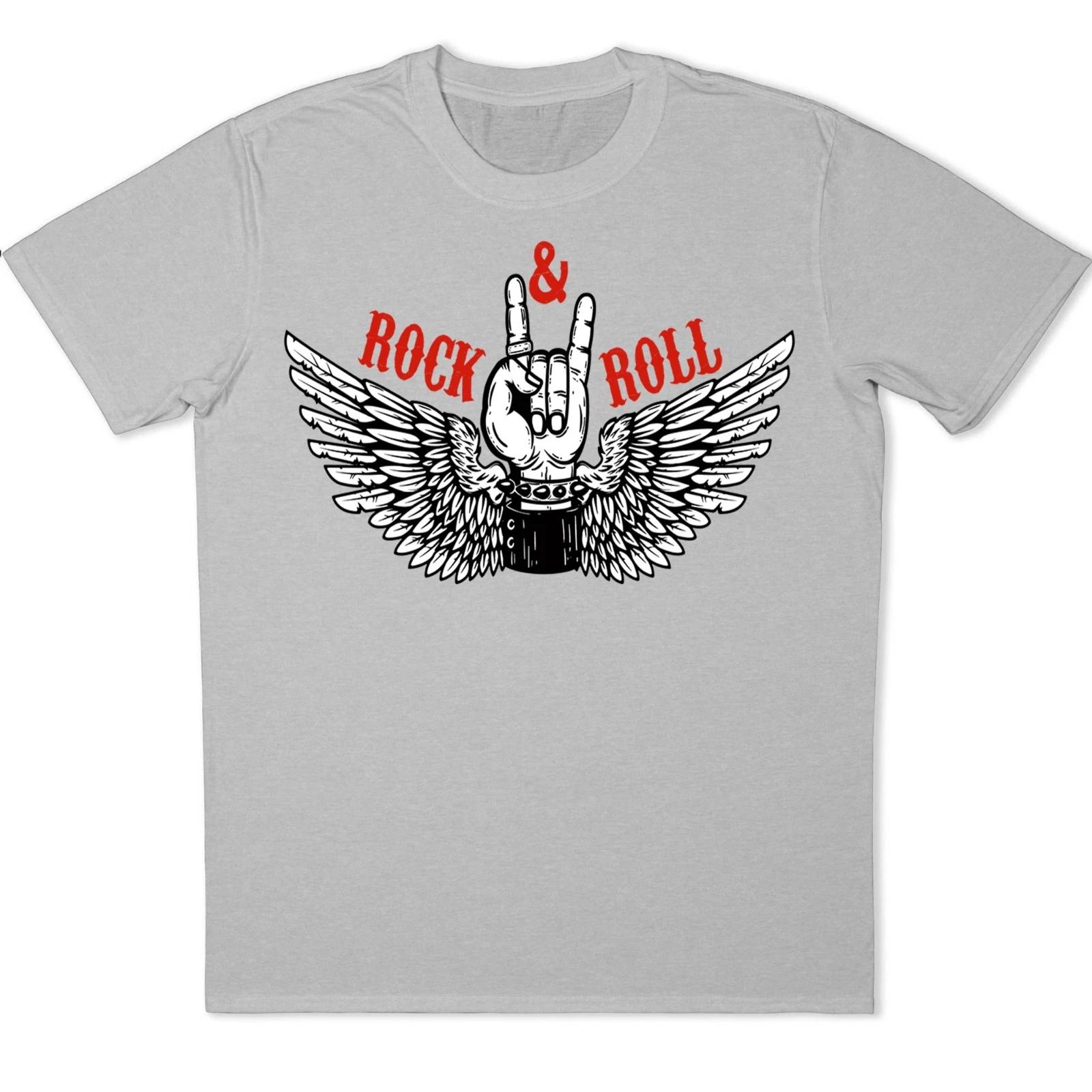 Rock N Roll Hand Sign Wings Graphic T-Shirt Metal Music Tee Rebel Concert Gift XS