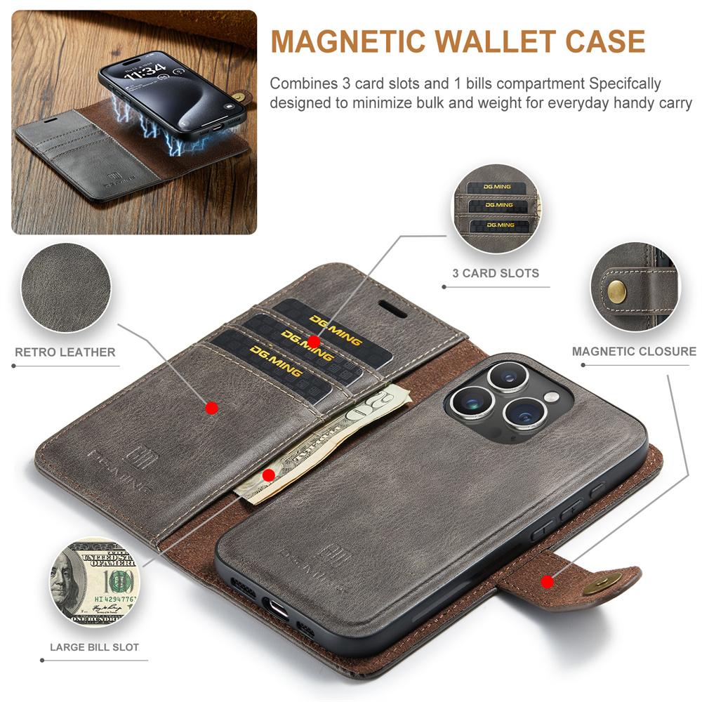 DG.MING Luxury 2 in 1 Detachable Wallet Case for iPhone 16 Pro Max XR XS 11 Pro 12 13 Mini 14 15 Plus 16E Magnetic Flip Cover