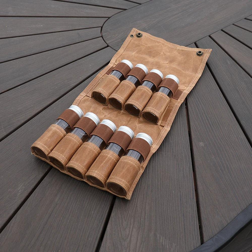9pcs Spice Jar Set Food Seasoning Bottle Condiment Container With Canvas Pouch Holder For Outdoor Camping Picnic Kitchenware Accessory.