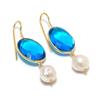 Swiss Blue Topaz, Pearl Gemstone 925 Sterling Silver Jewelry Earring 1.89" GK-6745