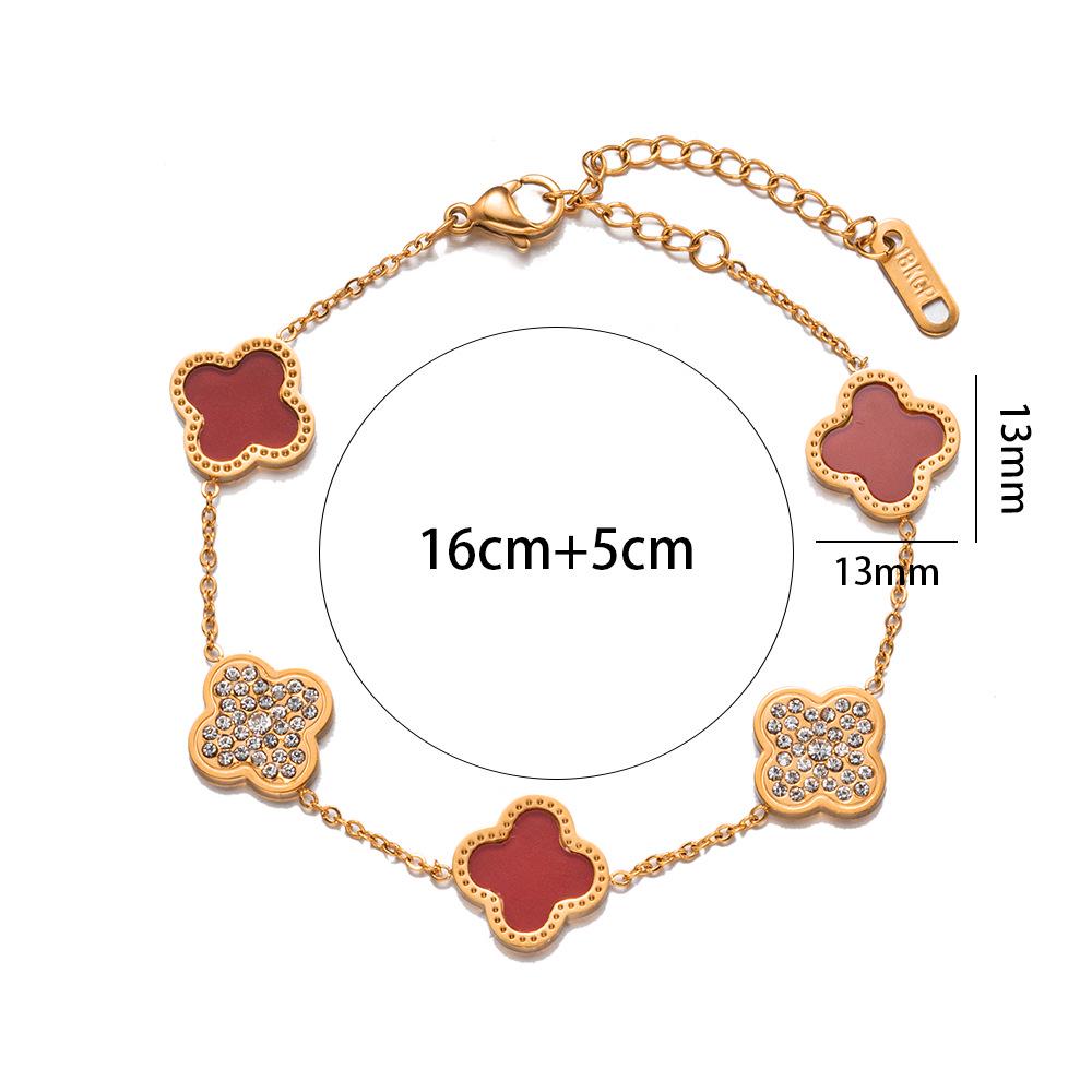 Non-Fading Rose Gold 18K Four-Leaf Clover Bracelet with Diamond Accent – European & American Style Charm Jewelry