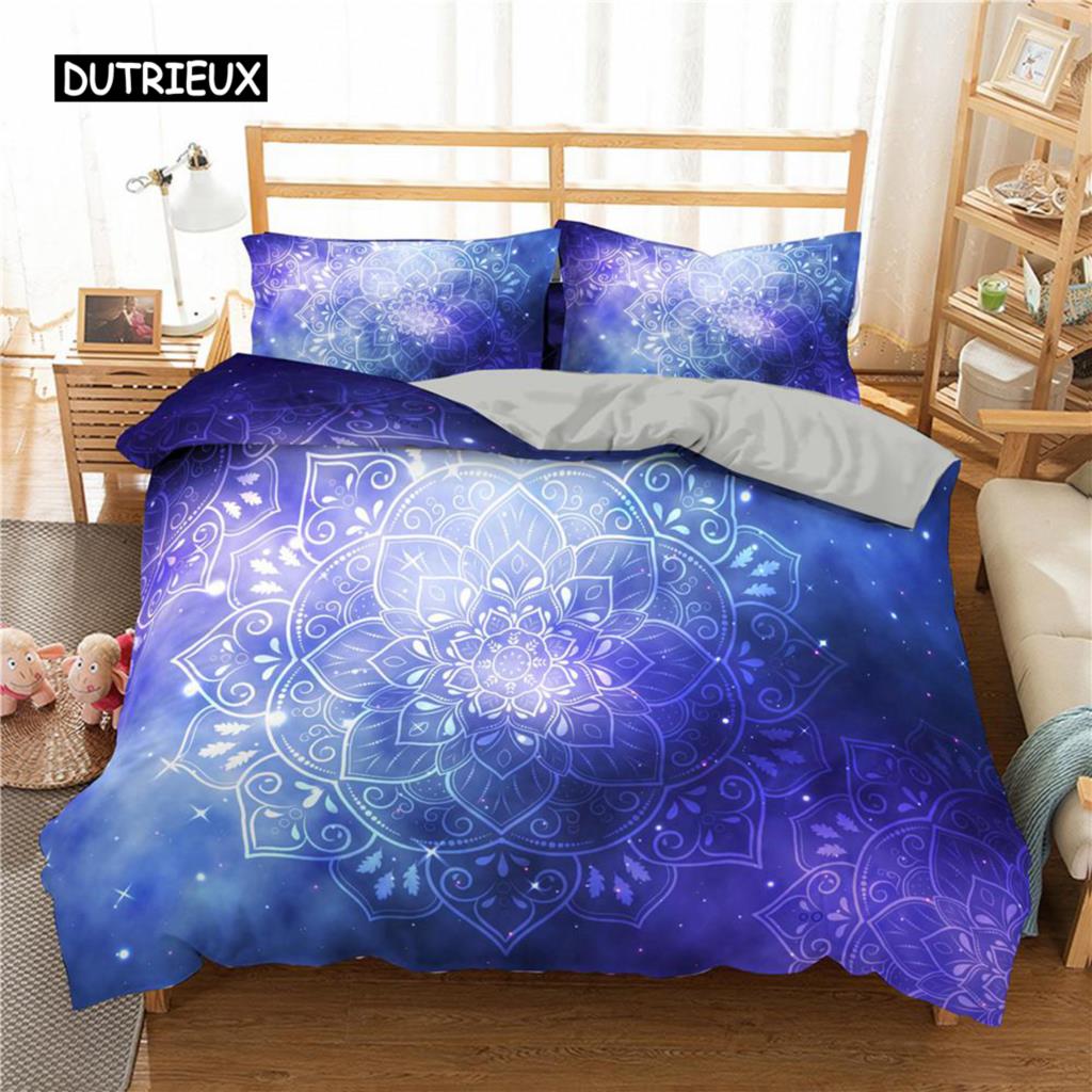 Mandala Bettbezug-Set Lila Farbverlauf Mandala Kultur Druck Einzelbettwäsche-Set für Teenager Mikrofaser Queen King Size Bettdeckenbezug