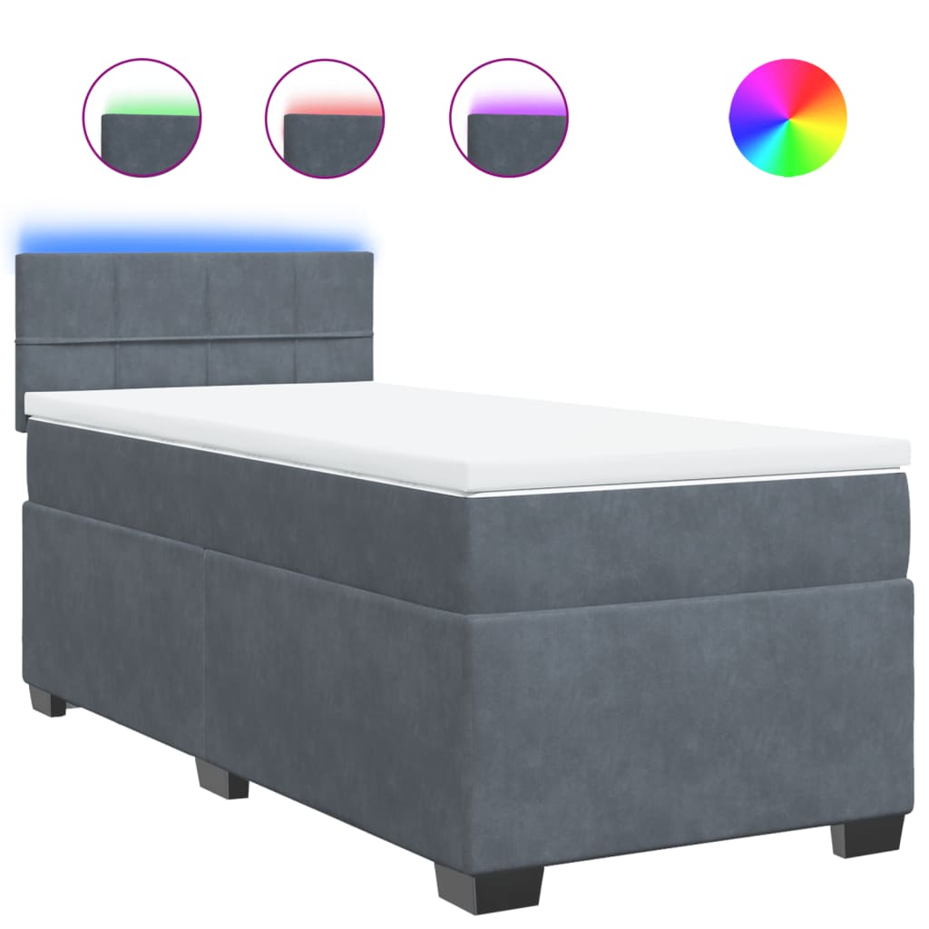 Box Spring Bed with Mattress Dark Gray 80x200 cm Velvet