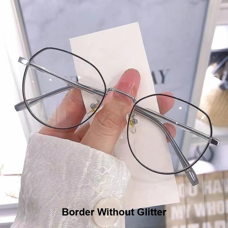 Oversize Square Plano Glasses for Women and Men Anti Blue Light Blocking Round Eyeglasses Shiny Glitter Frame Computer Eyewear