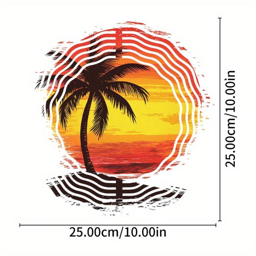 Elegant Rotating Wind Chime – Coconut Tree Sunset Design with 360° Hook, Perfect for Spring & Summer Balcony & Garden Decor