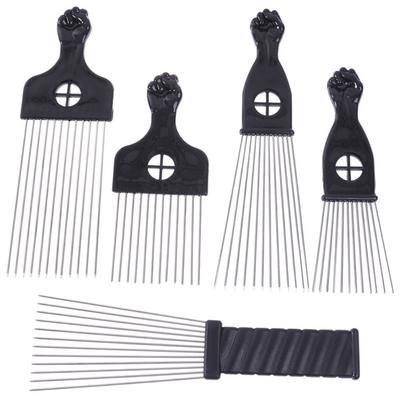 Wide Teeth African Hair Pik Comb Brush Black Fist American Pick Hair Combs Afro Metal Comb  Salon