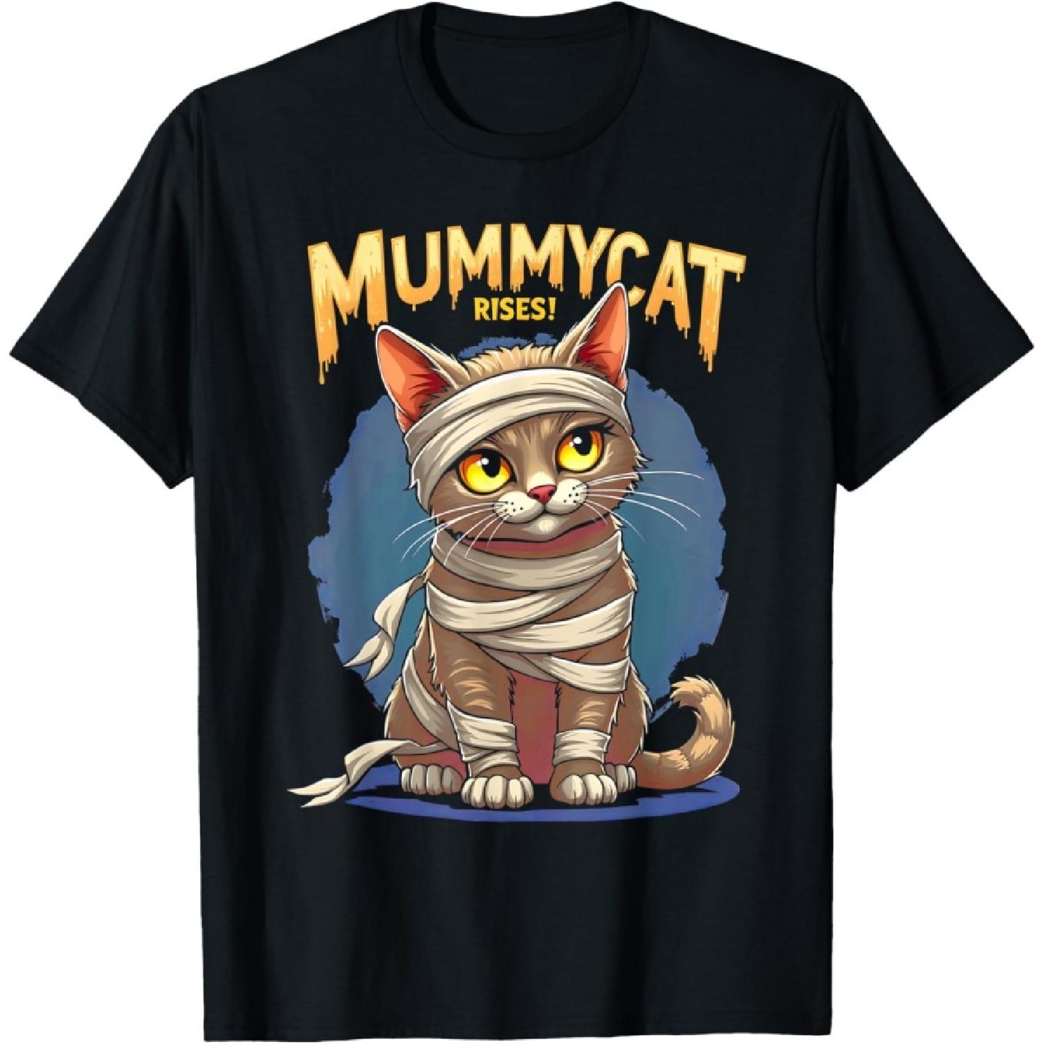 Egyptian Mummy Cat Rises Funny Spooky Horror Cat Halloween Men Women Kids T-Shirt S