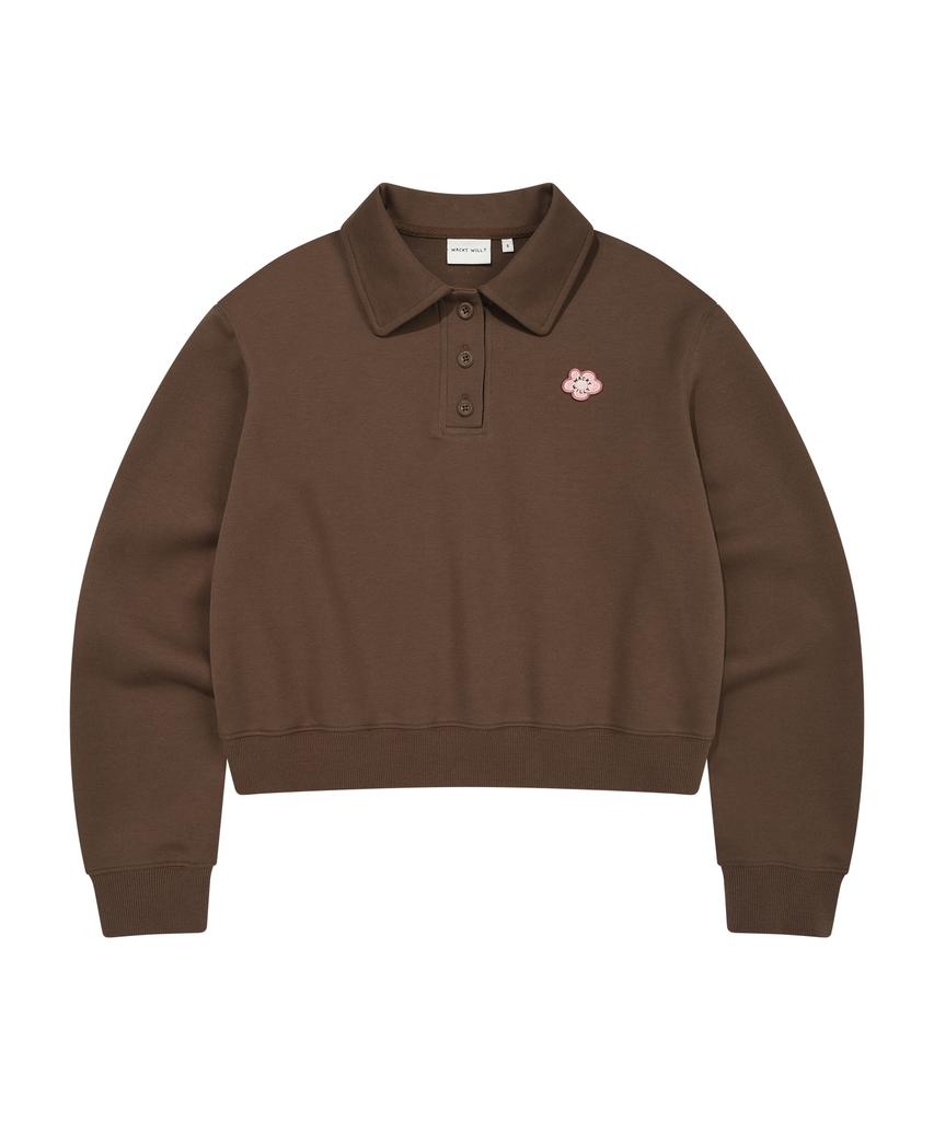 WACKY WILLY Women'S Collared Half Button-Up Sweatshirt Brown