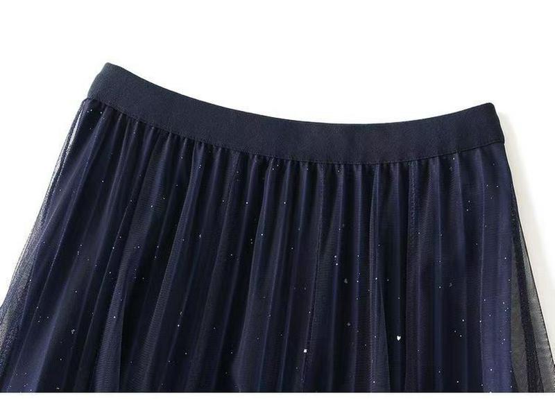Women's Starry Sky Pleated Mesh Skirt - Stylish Autumn/Winter 2025