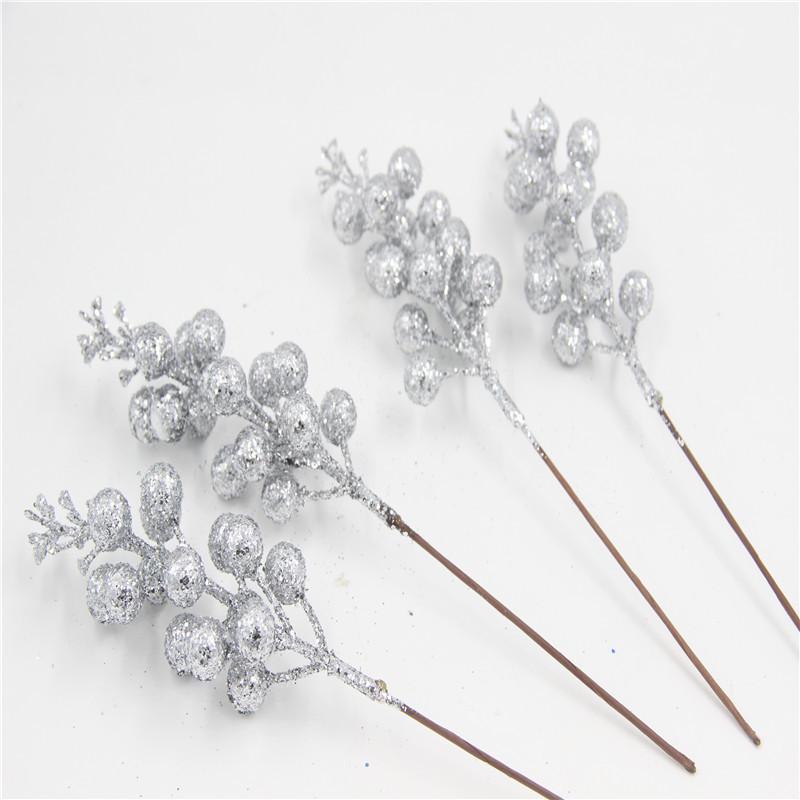 15 Glitter Powder Berries: Red, Gold, White Coffee Stems - Christmas Decor DIY