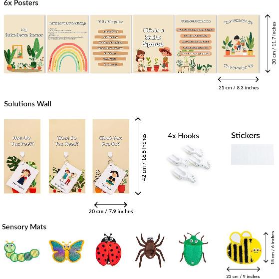 ODOXIA Calm Down Corner | Classroom and Special Education | Plants Themed Sensory Calming Corner Kit with Sensory Mats, Posters, Solutions Wall
