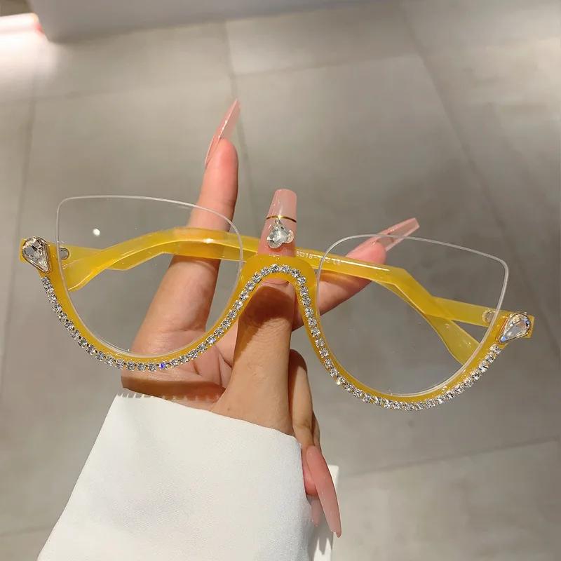 Anti Blue Light Optical Diamond Vintage Cat Eye Glasses Women For Female Luxury Brand Designer Myopia Prescription Eyewear Frame
