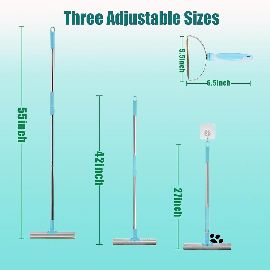 Pet Hair Carpet Rake, Carpet Hair Removal Tool 2 Piece Set, 2 in 1 Retractable Long-Handled Carpet Brush for Pet Hair for Carpets, Mats, Sofas