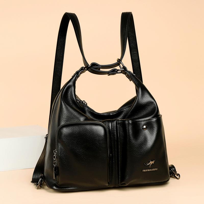 Women's Multi-Compartment Zipper Tote Bag PU Shoulder Bag