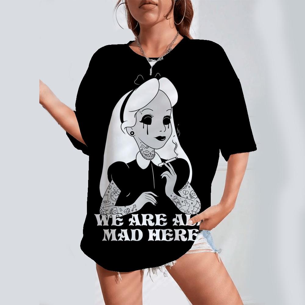 2025 Cartoon Printed Women's T-shirt Disney Princess Printed Summer Short sleeved T-shirt Harajuku Casual Round Neck Top