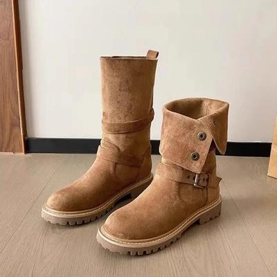 Fashion Retro Platform Western Cowboy Boots for Women Buckle Designer Autumn Winter Women's Shoes Cow Suede Fashion Casual Boots Female