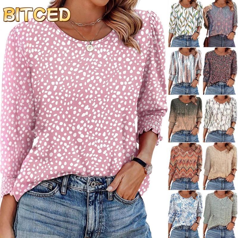 BITCED Women's Fashion Casual 3/4 Sleeves O-Neck Blouses & Shirts International design