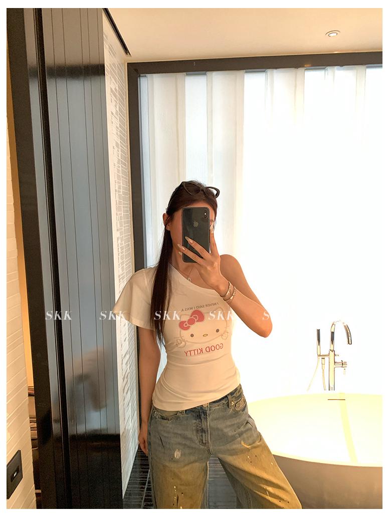 

Французский Ретро Топ на одно плечо в стиле пэчворк - Уникальный и Универсальный Короткий Рукав для Женщин, Весна/Лето 2025 L - Premium белый