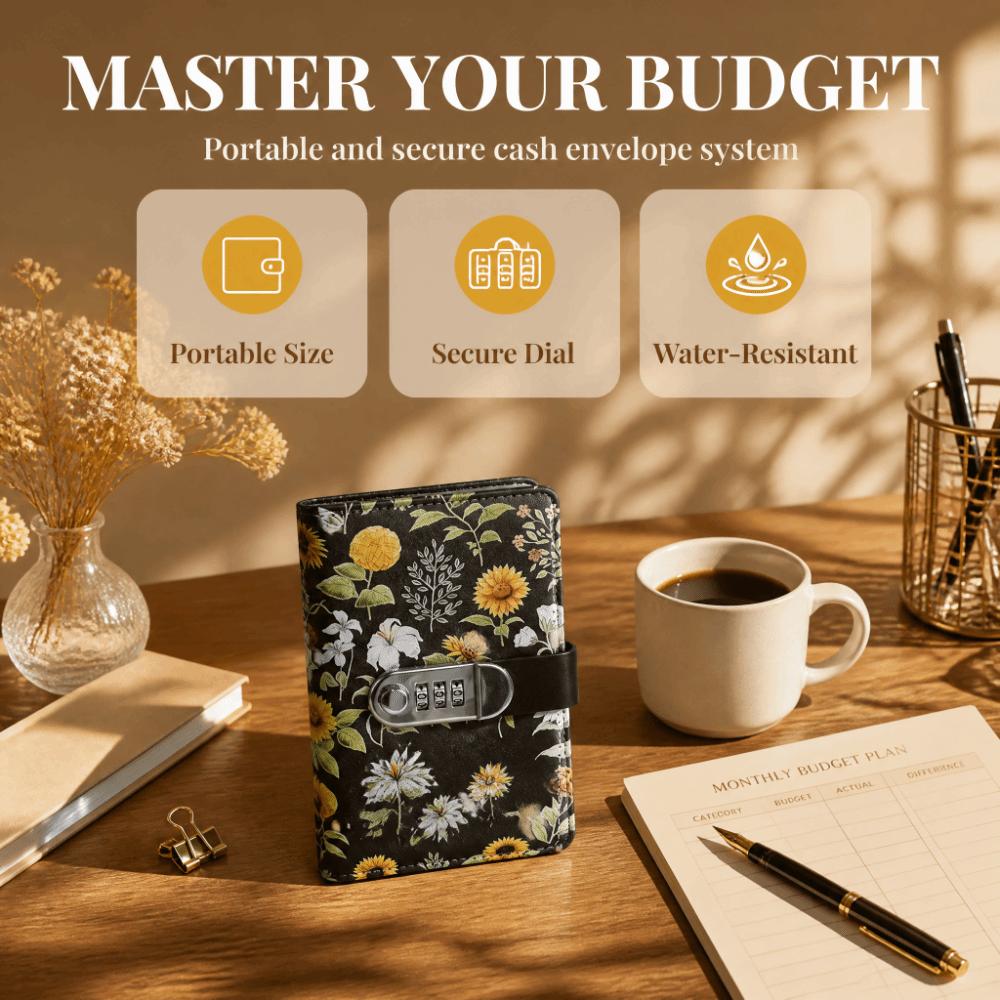 Large Capacity Money Organizer Lockable Cash Envelope Sunflower Print Budget Binder  Office