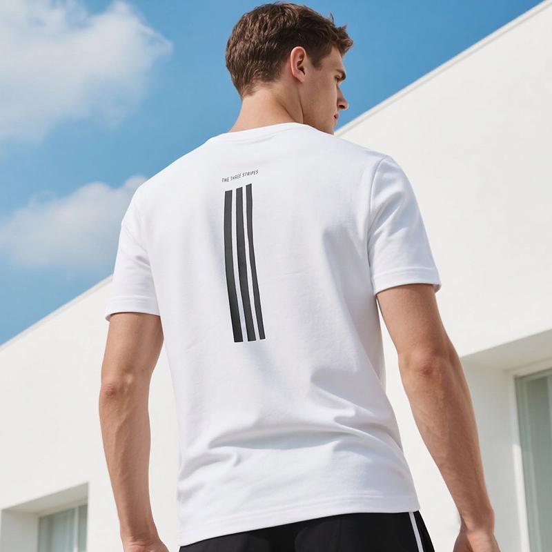 Adidas Classic Three Stripes Quick-Dry T-Shirt Lightweight Breathable Fitness Top Round Neck Short Sleeve Men Tops White KC3740