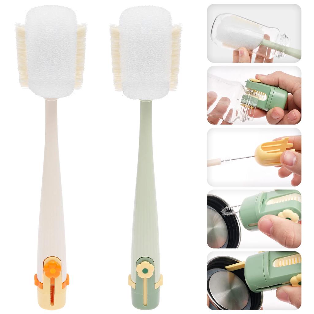 2Pcs 5 in 1 Water Cup Cleaning Brush Set Washing Tool For Use Cup Brush Thermos Cup Brush Milk Bottle Cleaning Sponge Brush