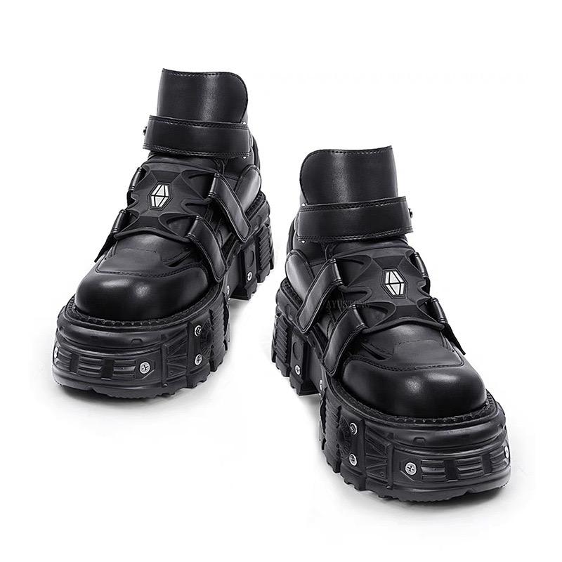 Nya Punkstil Dam Skor Gotiska Ankel Rock Stövlar Snörning Klackhöjd 9CM Platåskor Kvinna Metalldekor Kvinna Sneakers