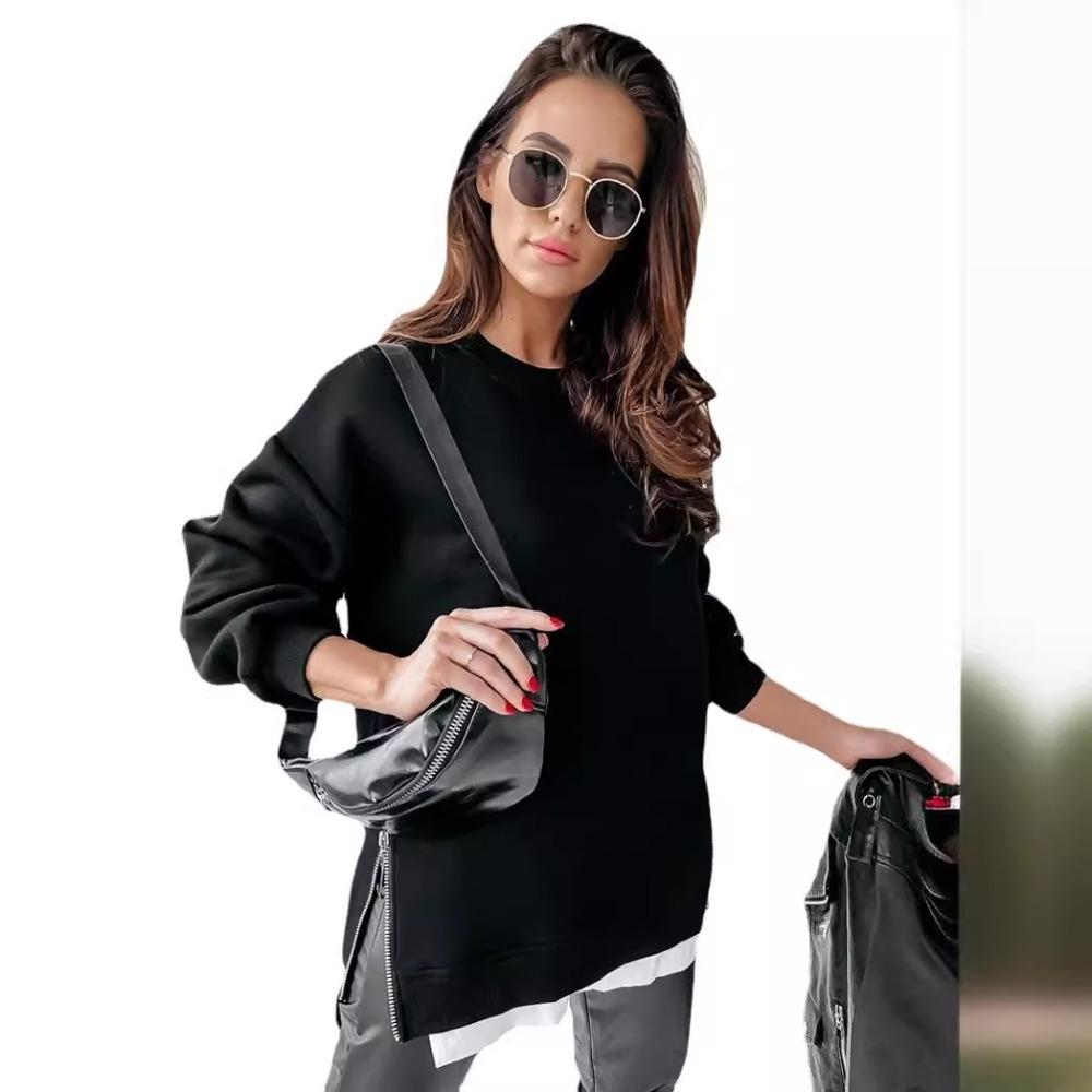 Autumn and Winter Women's Sweatshirt Round Neck Zipper Sports Loose Top