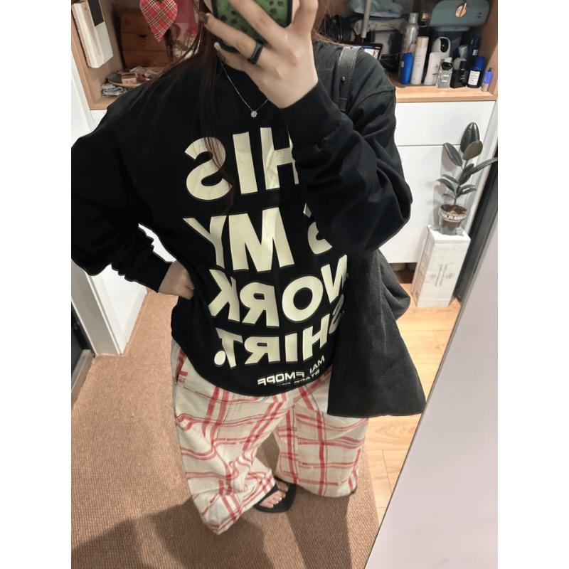 Spring Autumn Fashion Harajuku Letter Printing Cotton T-shirt Women Long Sleeve Loose Casual Pullover Tee Top