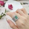 Big Wide Surface Hollow Flowers Vintage 100%  Sterling SIlver Open Rings Carved Stamp Tourmaline Stone Women Ladies Ring
