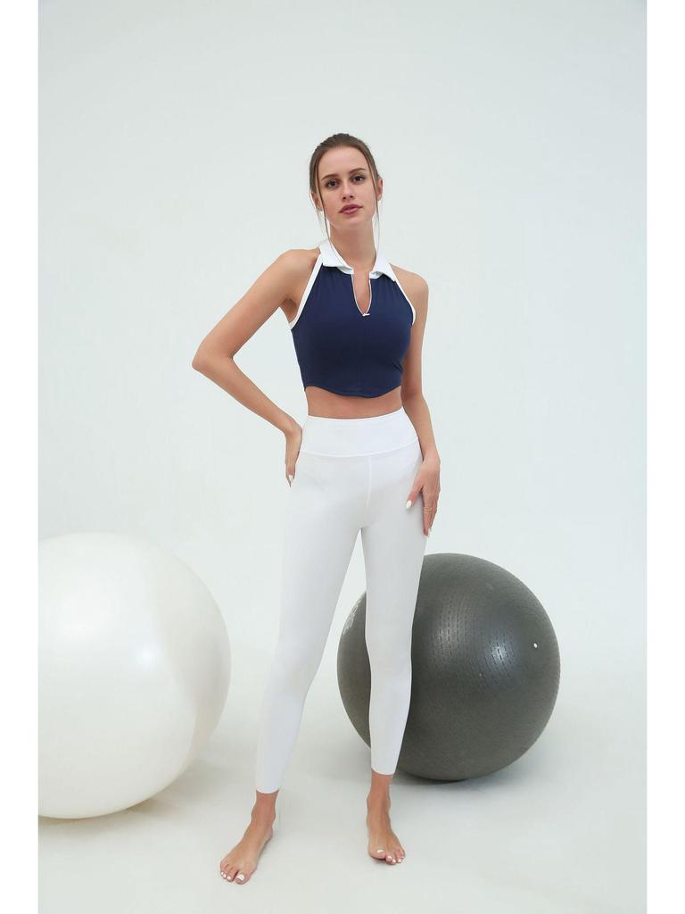 Women's Contrast Collar Sports Fitness Vest: Quick-Dry, High-Elastic, Chest-Padded, Zippered Top for Running & Yoga.