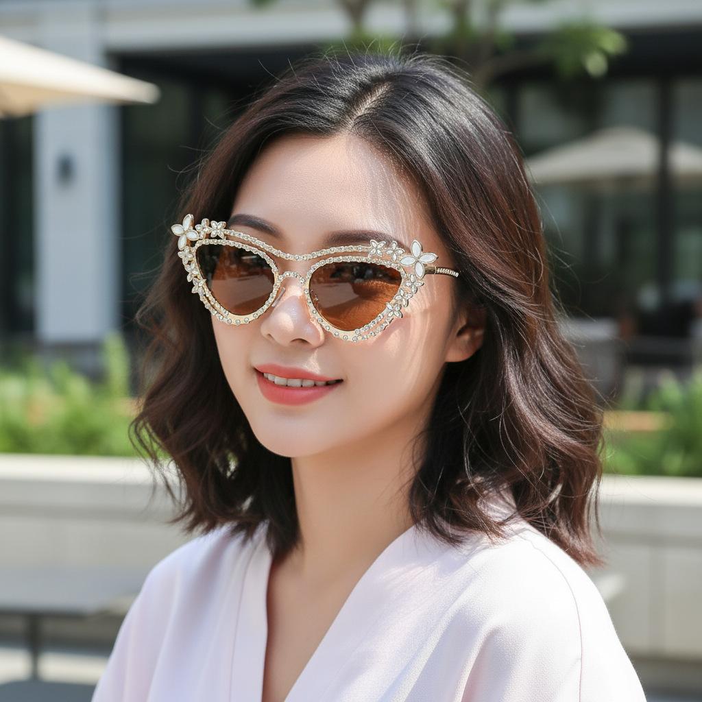 European And American Fashion New Cat'S Eye Diamond-Encrusted Luxury Sunglasses High-End Large-Frame Butterfly Street Sunglasses Trendy Brand Glasses