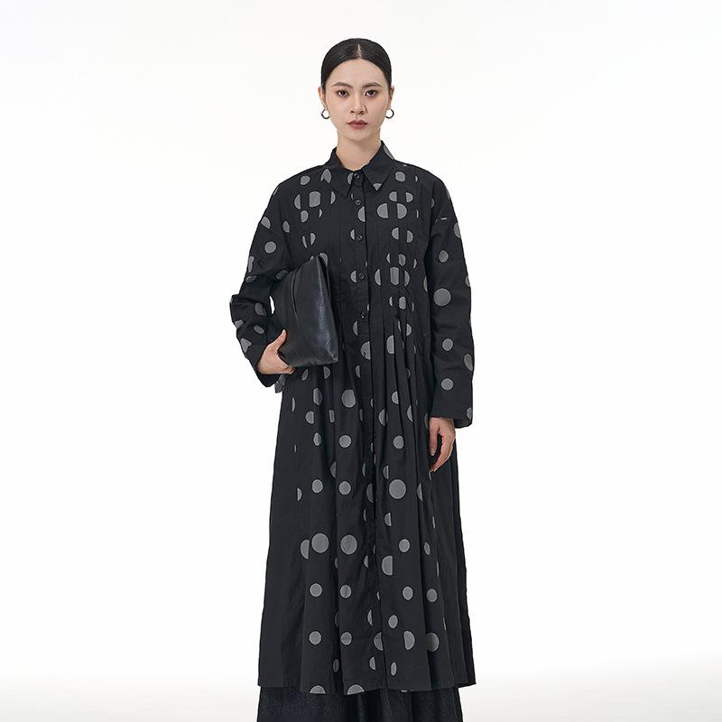 2026 Spring/Summer Korean Polka Dot Plus Size Slimming Shirt Dress for Women One Size