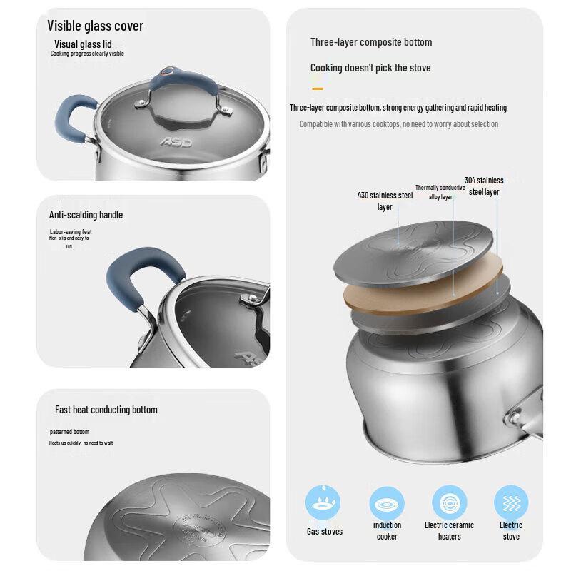 ASD 304 Stainless Steel Multi-function Stew Pot