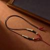 Handmade Amber & Cinnabar Thangka Pendant Necklace with Jade & Gold Cord