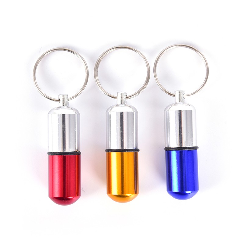 Mini Waterproof Metal Medicine Pill Box Case Bottle Holder Container Keychain