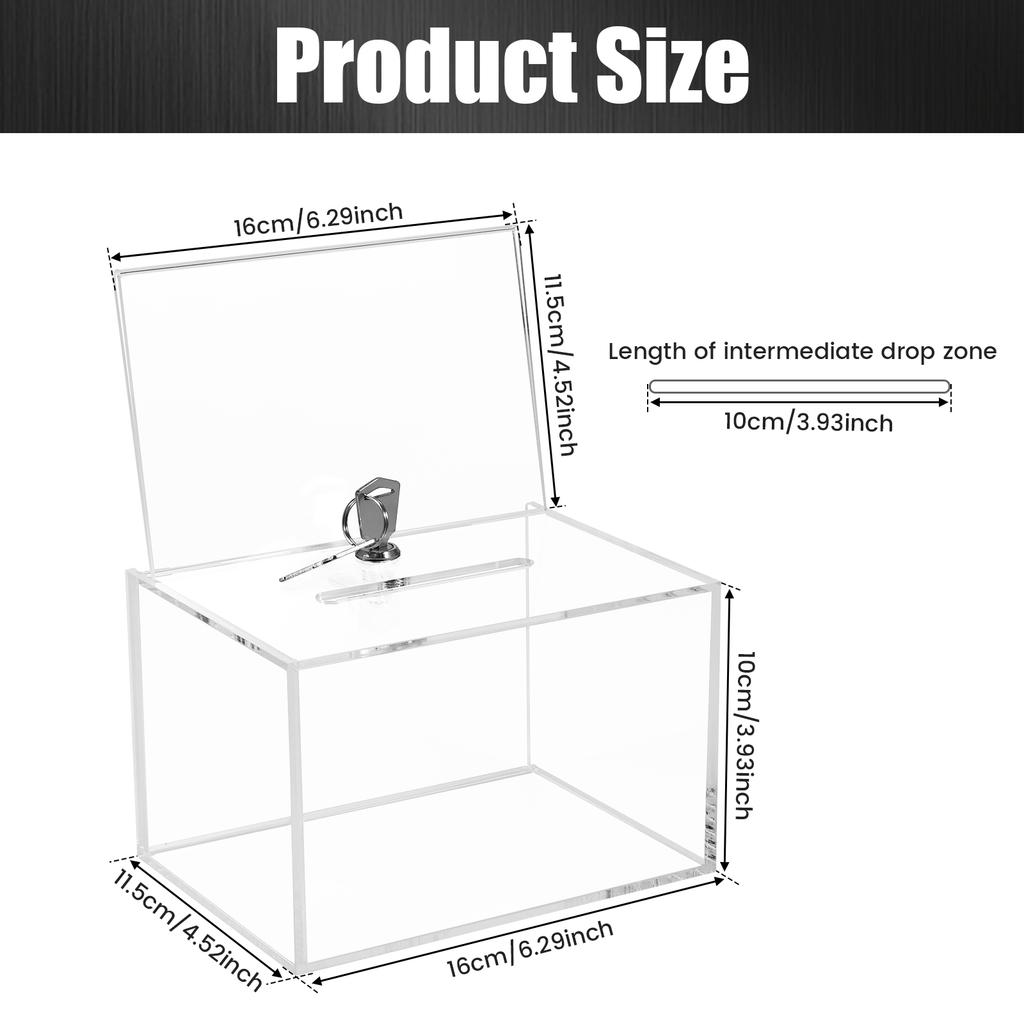 Acrylic Donation Box with Lock Clear Ballot Box Sign Holder Portable Suggestion Storage Container Raffle