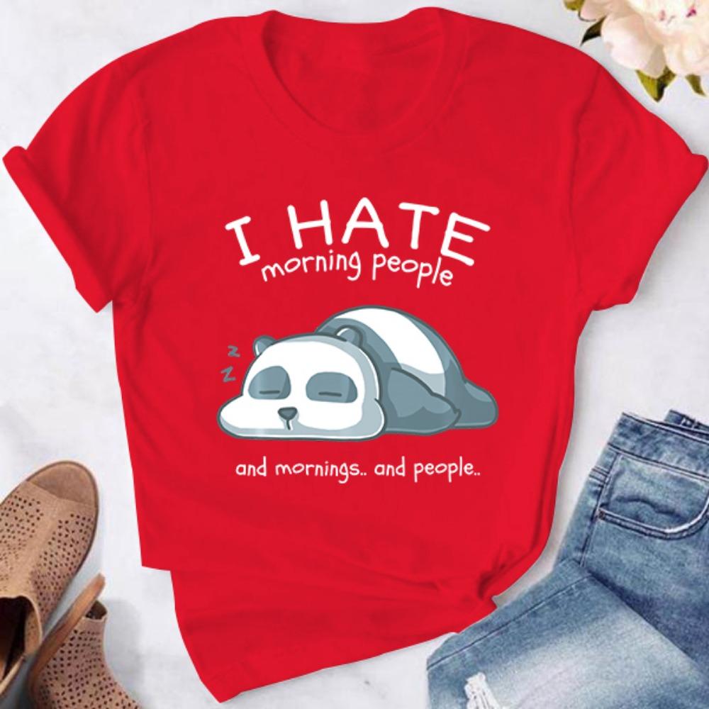 Cute I Hate Morning People Print T-shirts For Women Summer Lovely Short Sleeve Casual Round Neck T-shirts Tops