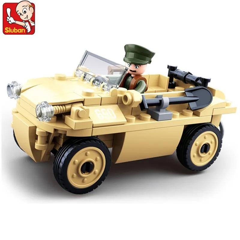 Sluban World War II Normandy Landing US WILLYS Jeep Model Kids Building Blocks Military Army Car Bricks Classic Weapon Toy