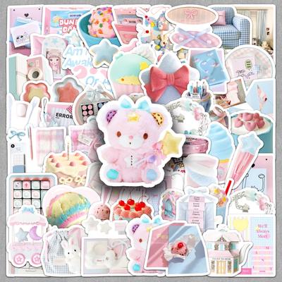 Set of 52 Blue & Pink INS Style Stickers - Cute Cartoon Forest Design for Girly Heart DIY Phone Case Decor with Waterproof Feature
