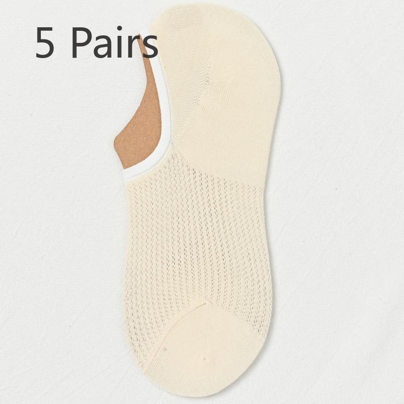 

5 пар женских летних ультратонких дышащих сетчатых невидимых хлопковых носков-лодочек 5 Pairs телесный