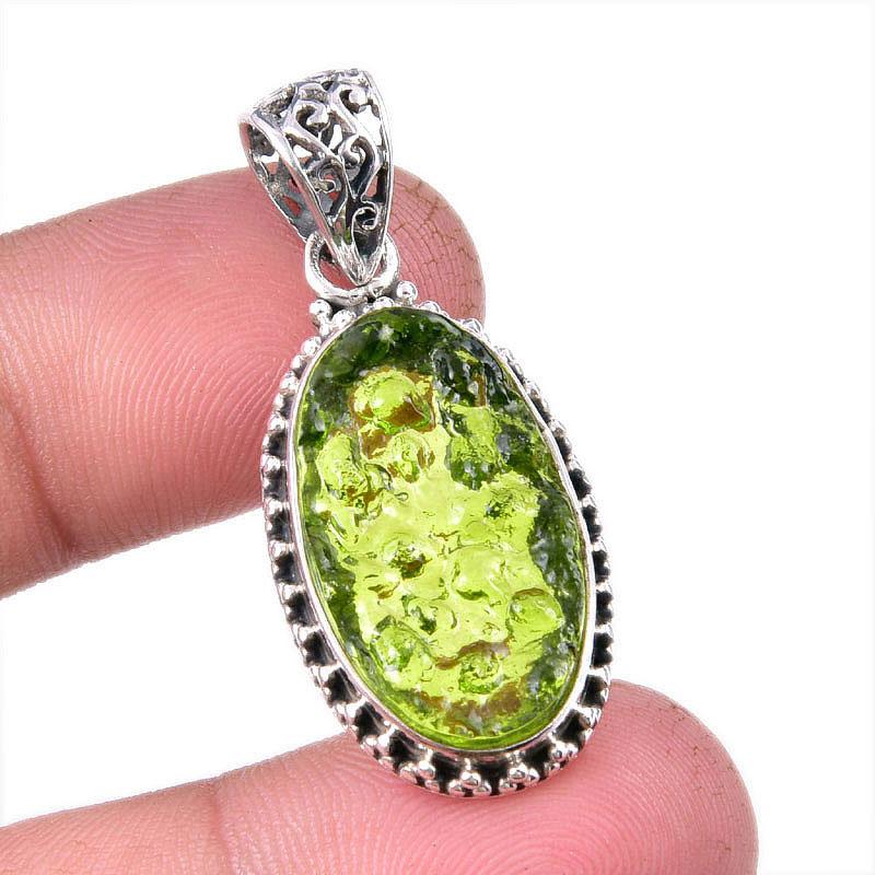 

Подвеска из чистого серебра 925 пробы с натуральным молдавитом ручной работы 1,50 дюйма c7T47