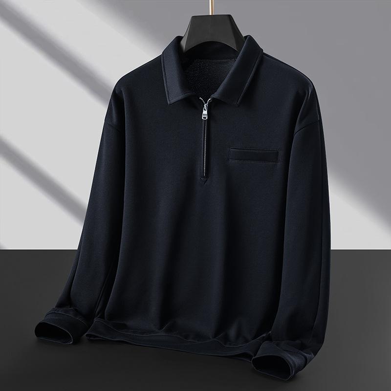 Autumn Light Luxury Mens POLO Half Cardigan Zipper Lapel Long Sleeve T-shirt Comfortable Fit Leisure and Stylishable Business Sweatshirt Men