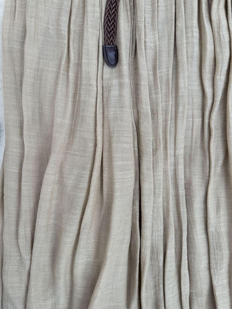 European & American A-line Pleated Cotton Linen Skirt with Elastic Waist - Mid-Length, Versatile, Women's