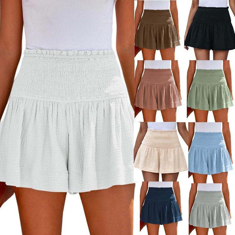 

Spring and Summer New Solid Color High Waisted Pleated Shorts Casual Cotton and Linen Women s Three Part Pants 2XL коричневий
