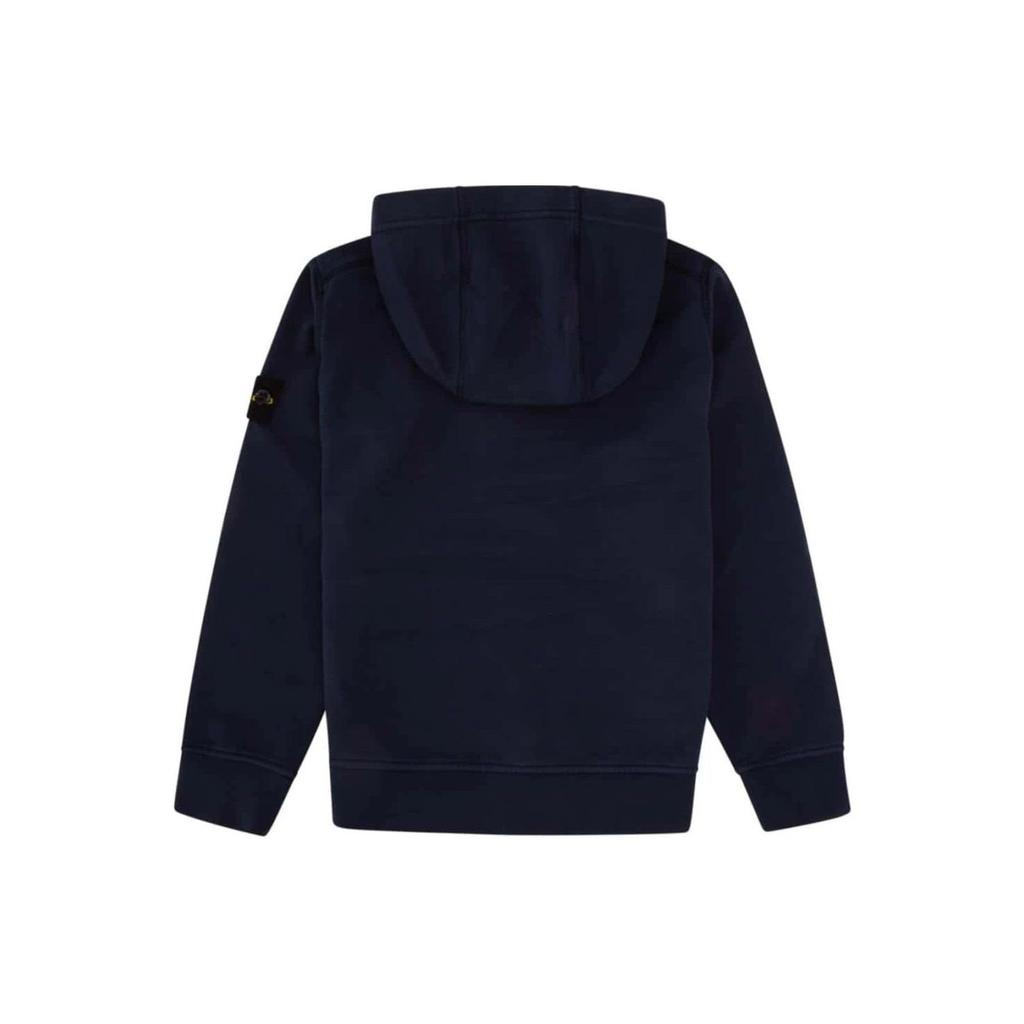 STONE ISLAND Hoodie Kids Solid Color Logo Hooded Ribbed Loose Long Sleeve Navy Blue Kids Hoodies 781661640-V0020
