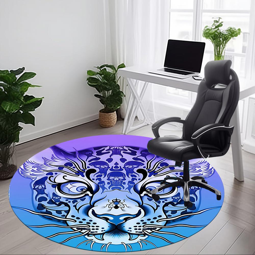 1 Stück Tigerkopf Büro Runder Teppich, Innenmatte Geeignet Für Büro, Unter Bürostühlen Schlafzimmer Wohnzimmer Heimdekoration, Raumdeko