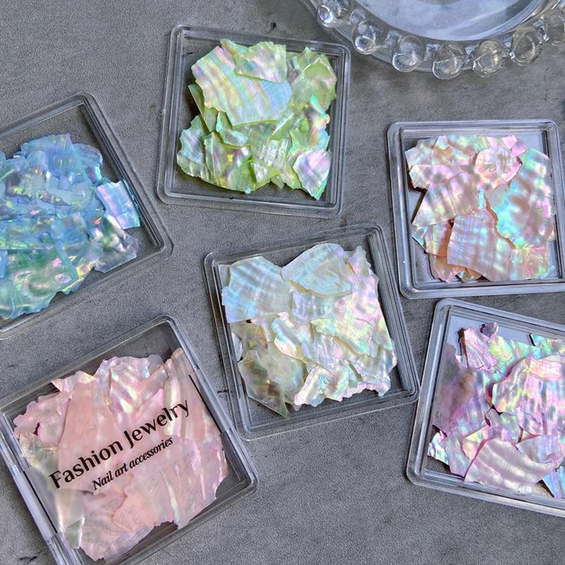 1 cutie Aurora neregulate, ultra-subțiri, felii de coajă, fulgi de abalone mari, naturali, pentru decorare pentru unghii